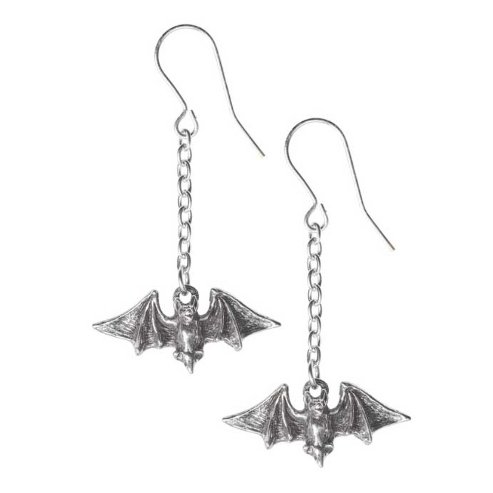 Alchemy Gothic Hanging Bat Chain Hook Earrings NEW